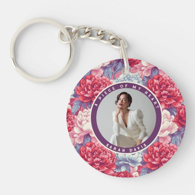 Elegant valentines keepsake Custom Peonies Key Ring (Front)
