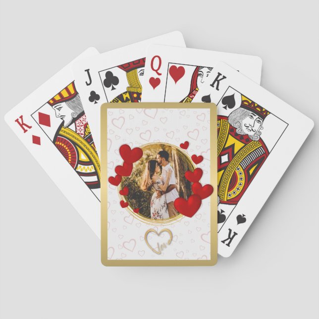 Elegant Valentines, Love, Anniversary Red Heart Playing Cards (Back)