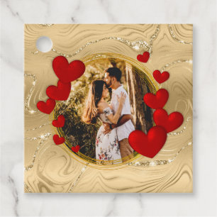 Elegant Valentines, Love, Anniversary Red Hearts Favour Tags