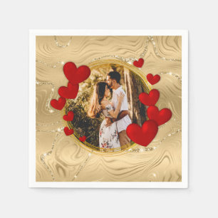 Elegant Valentines, Love, Anniversary Red Hearts Napkin