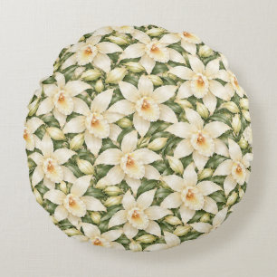 Elegant Vanilla Blossom Pattern Round Cushion