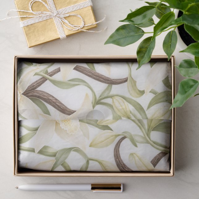 Elegant Vanilla Blossom Pattern Tissue Paper (Gift)