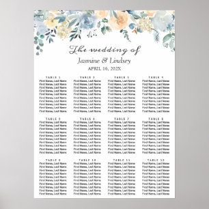 Elegant Vanilla Blue Floral Wedding Seating Chart