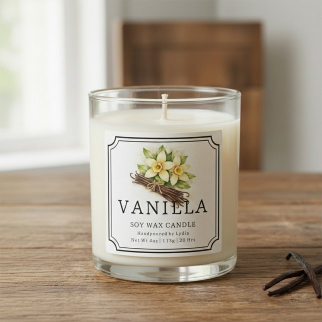 Elegant Vanilla Soy Wax Candle Business Label (Creator Uploaded)