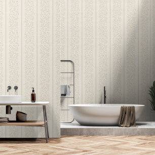 Elegant Vanilla Ticking and Swirls Wallpaper
