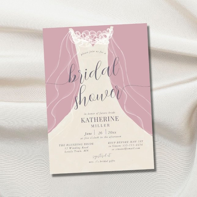 Elegant Veil Blush Ruffles Dress Bridal Shower Invitation (Creator Uploaded)