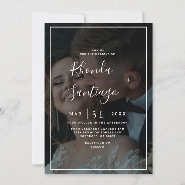 Elegant Vellum Black & White Overlay Photo Wedding Invitation (Front)
