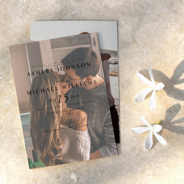 Elegant Vellum Overlay 2 Photo Wedding Invitation (Elegant faux vellum overlay invitation that perfectly captures the romance of your special day.)