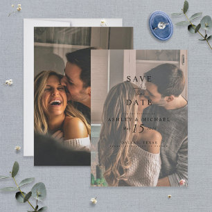 Elegant Vellum Overlay Watercolor 2 Photo Wedding Save The Date