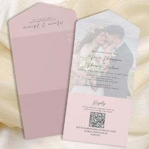 Elegant Vellum Photo Overlay Blush Pink QR Code All In One Invitation