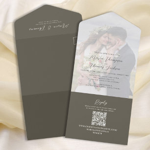 Elegant Vellum Photo Overlay Dark Brown   QR Code All In One Invitation