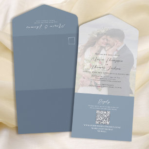 Elegant Vellum Photo Overlay Dusty Blue QR Code All In One Invitation