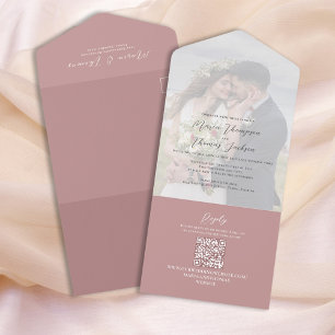 Elegant Vellum Photo Overlay Dusty Rose QR Code All In One Invitation