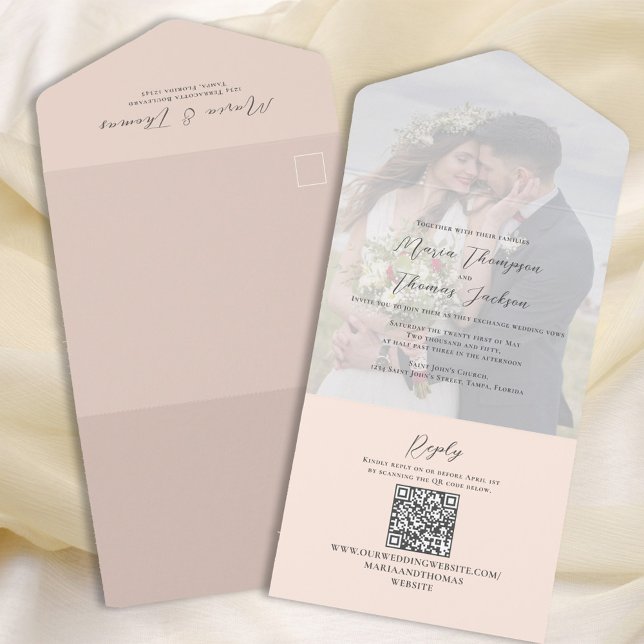 Elegant Vellum Photo Overlay Peach | QR Code All In One Invitation (Creator Uploaded)
