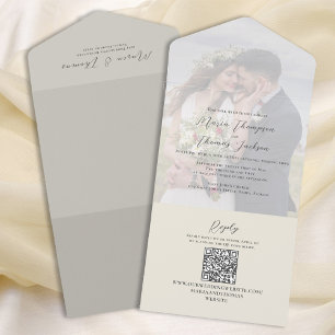 Elegant Vellum Photo Overlay Sage Green   QR Code All In One Invitation