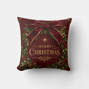 Elegant Velvet Bow Christmas, Luxury Botanical Cushion