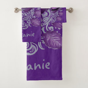 Elegant velvet rose surrounded by Tribal pattern Bath Towel Set