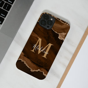 Elegant Velvet Rust Gold Agate Geode Monogram iPhone 16 Pro Max Case