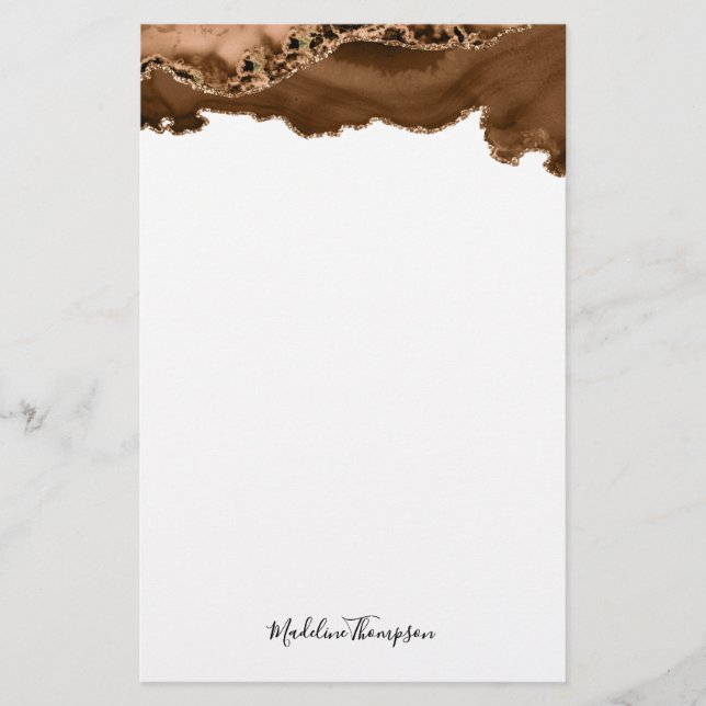 Elegant Velvet Rust Gold Marble Agate Geode Stationery (Front)