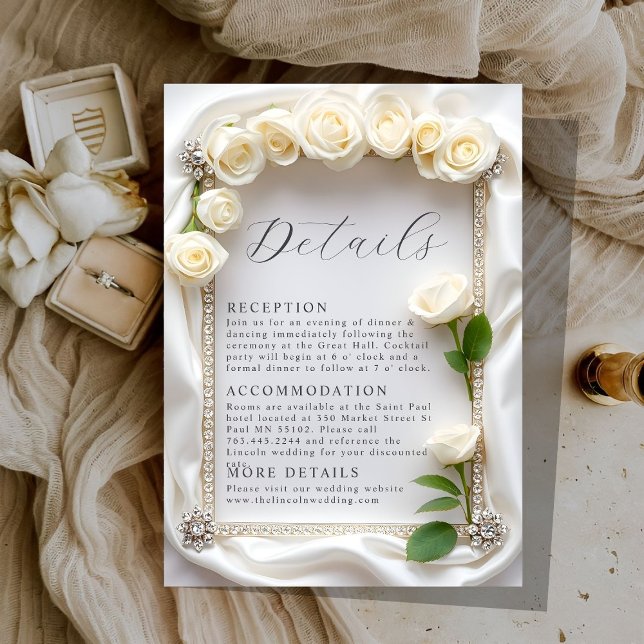 Elegant Velvet White Roses Details Enclosure Card (Creator Uploaded)