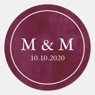 Elegant Velvety Burgundy  Wedding Classic Monogram Round Sticker