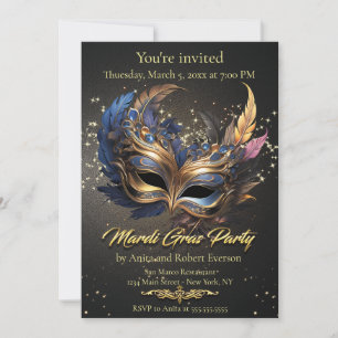 Elegant Venetian Mask Mardi Gras Invitation