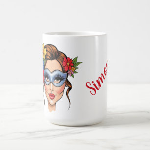 Elegant Venetian Mask Woman with Floral Crown Art Coffee Mug