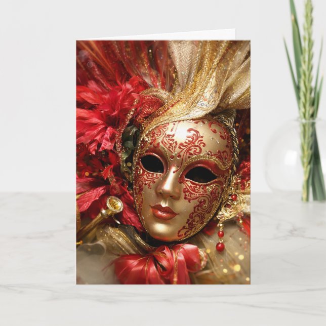 Elegant Venetian Masquerade Greeting Card (Front)
