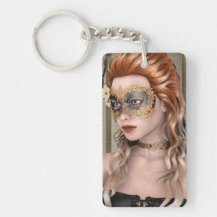 Elegant Venetian Masquerade Portrait Art Key Ring