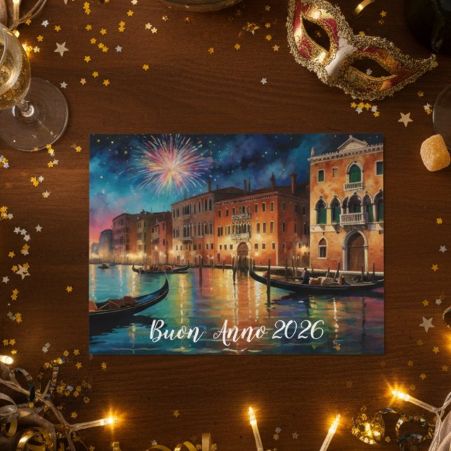 Elegant Venice Fireworks New Year Postcard (Creator Uploaded)
