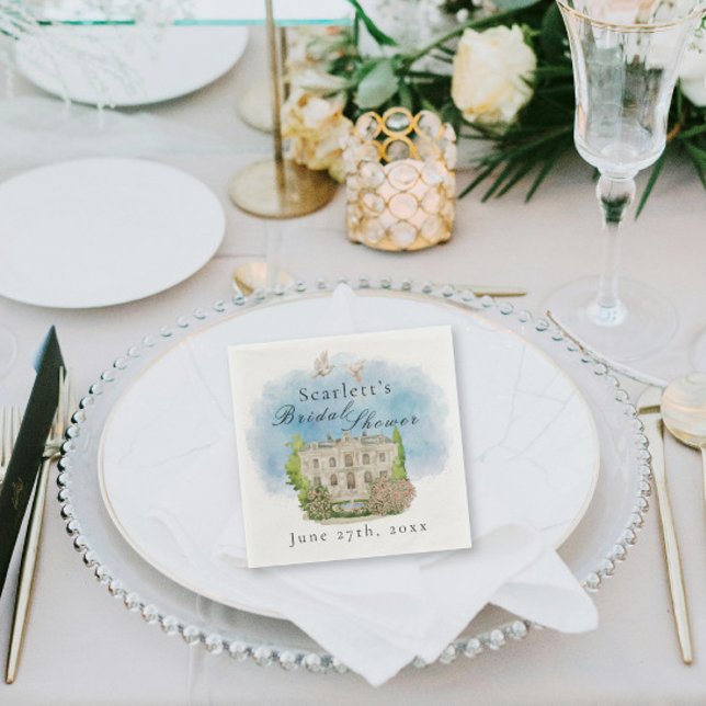 Elegant Venue doves Fountain flowers Bridal Shower Napkin (Creator Uploaded)