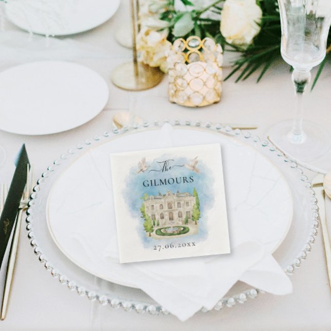 Elegant Venue | flowers doves Wedding Luxury Napkin (Creator Uploaded)