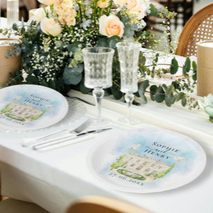 Elegant Venue   flowers doves Wedding Luxury Paper Plate