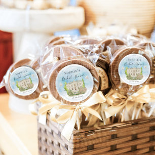 Elegant Venue Fountain Doves flowers Bridal Shower Classic Round Sticker