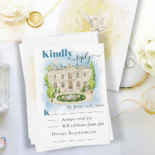 Elegant Venue Fountain doves Summer Wedding RSVP Card