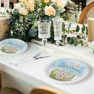 Elegant Venue   Fountain doves Wedding Luxury Paper Plate