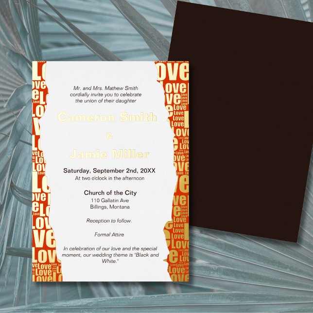 Elegant Vermilion Love Typography Wedding (Elegant Vermilion Love Typography Wedding Foil Invitation)