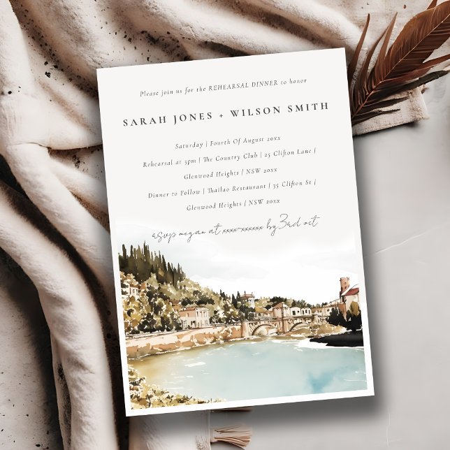 Elegant Verona Adige River Italy Rehearsal Dinner Invitation (Creator Uploaded)