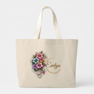 Elegant Vertical Flower Bouquet Illustration Large Tote Bag