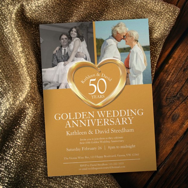 Elegant Vertical Golden 50th Wedding Anniversary Invitation (Creator Uploaded)