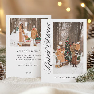 Elegant Vertical Merriest Christmas Family 2 Photo Holiday Card