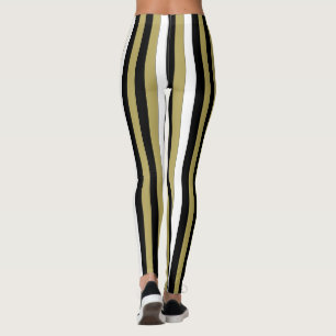Elegant Vertical Stripes Black Gold White Leggings