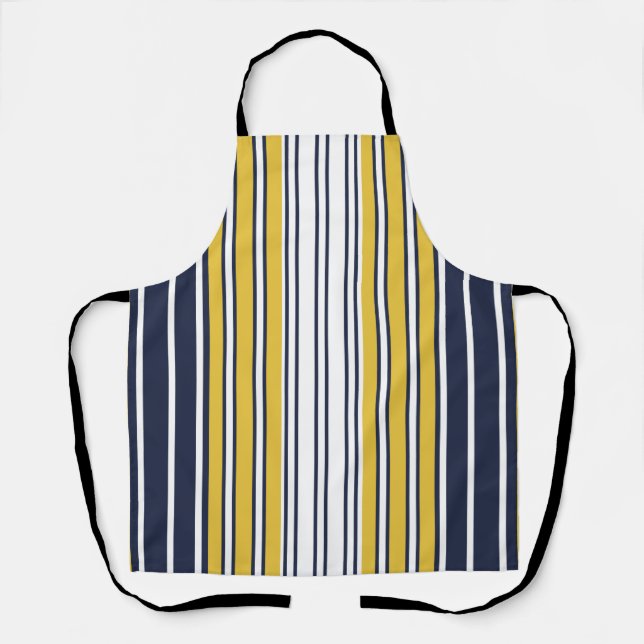 Elegant, vertical stripes, blue, yellow, white apron (Front)