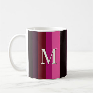 Elegant Vertical Stripes Plum Magenta Monogrammed Coffee Mug