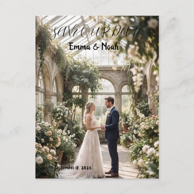 Elegant Vertical Wedding Save the Date Postcard (Front)