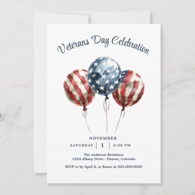 Elegant Veterans Day Party Invitation (Front)