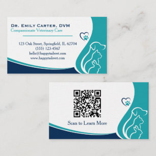 Elegant Veterinary Business Card With QR Code