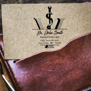 Elegant Veterinary Medicine Asclepius Script Rubber Stamp