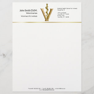 Elegant Veterinary Medicine Vet Asclepius Gold V Custom Letterhead