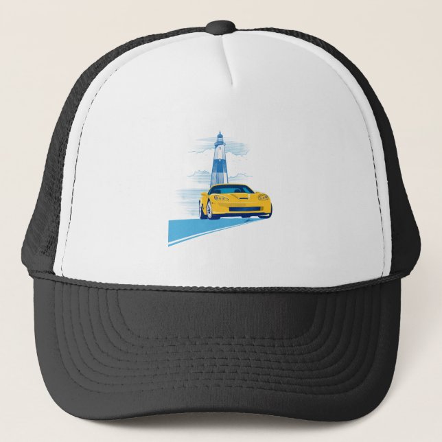 ELEGANT VETTE AUTOMOBILE ART TRUCKER HAT (Front)